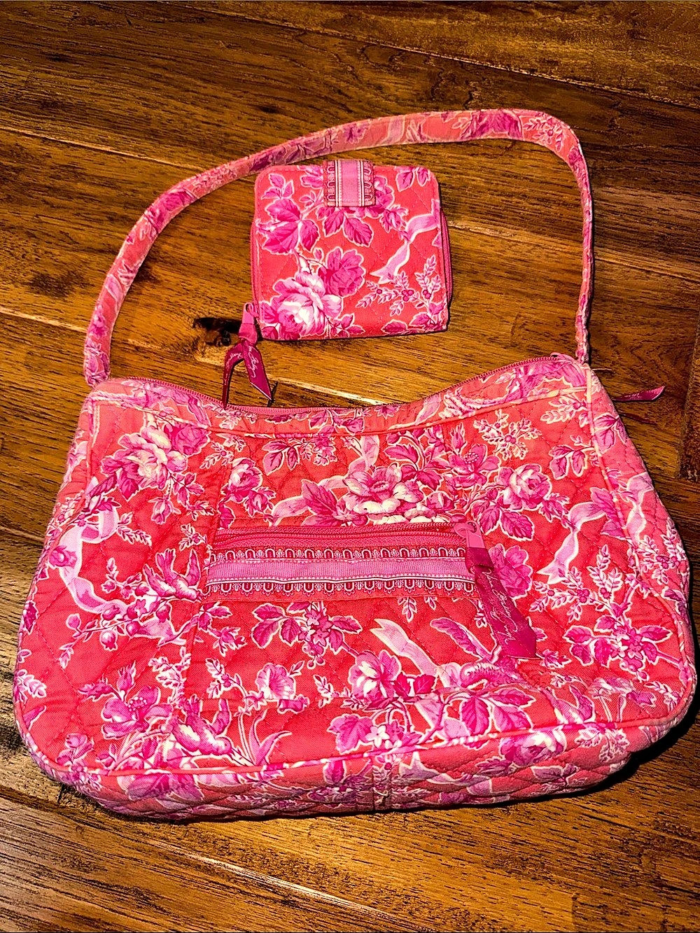 Vera Bradley Shoulder Bag & Wallet in pink and coral floral print is called "Hop